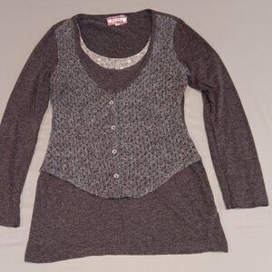 Humming Long Sleeve Sweater Vest Top Women's Medium Brown Y2K Floral Button